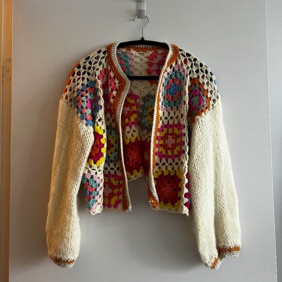 Handmade Multicolour Crochet Patchwork Cardigan - Picture 1 of 6